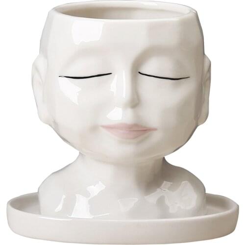 Ceramic Face Head Flower Planter Plant Pot Art Cactus Flowerpot Desktop