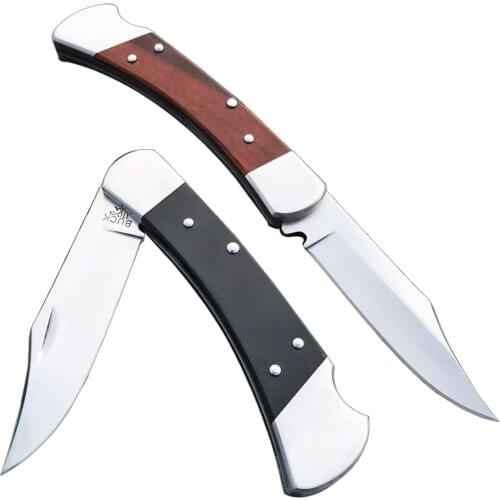 DuoClang CLASSIC Tactical Survival Knife S30V Steel Sand Iron Wood Handle POCKET Folding Blade Knife with Leather Sheath