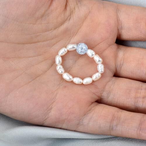 Natural Freshwater Pearl Elastic Rings For Women Minimalist Geometric Stone Bead Ring Adjustable Jewelry Bague Femme