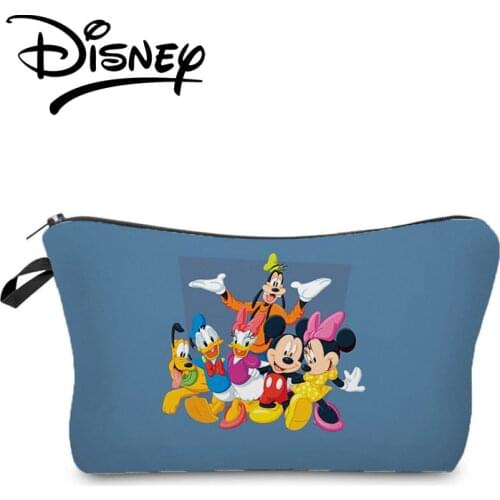 Disney Mickey Minnie Cosmetic Bags Cartoon Fashion BlueWomen Makeup Bag Portable Cute Donald Duck Storage Bag Mini Coin Purse