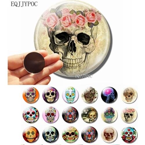 Candy Skull Fridge Magnet Mexican Ghost Festival Message Magnet 30 MM GlassMagnetic Refrigerator Stickers Note Holder Home Decor