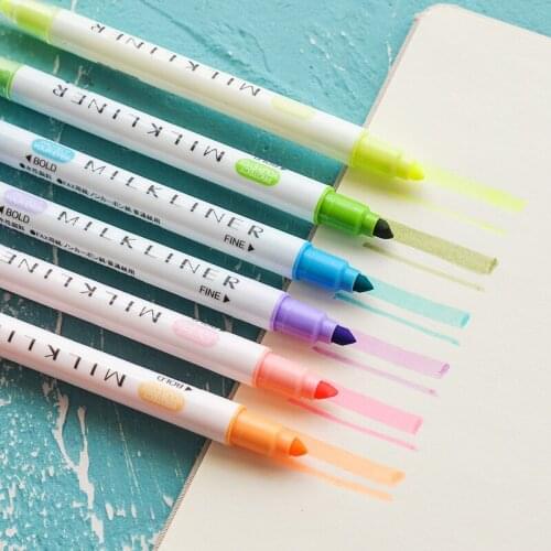 2021 New 12 Colors Unique Pastel Color Dual Tips Highlighter Pen Fluorescent Color for School Marker Stationery Hilighter