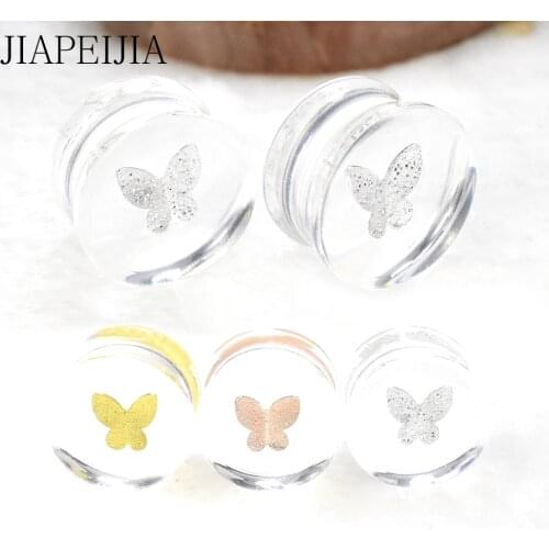 6-30mm Three-dimensional Metal Butterfly Ear Tunnels Gauge and Plugs Expander Acrylic Ear Stretcher Piercing Earring