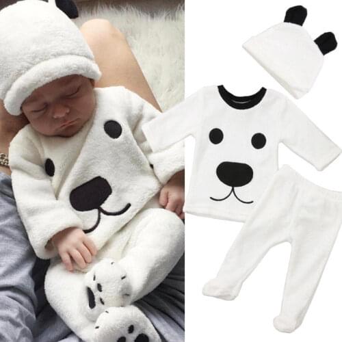 Fashion Newborn Baby Girl Boy Long Sleeve Tops Pants Outfits Set Fluffy Warm Clothes