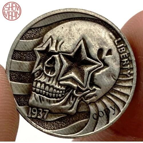 Skull 1937 Copy Coin Skeleton Bull Hobo Nickel Coin Copper Coins Collectibles Tramp Challenge Coin