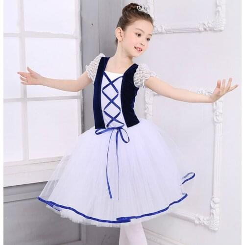 New Romantic Tutu Giselle Swan Lake Ballet Costumes Girls Child Long Tulle Dance Skating Ballerina Dress Puff Sleeve Lace Dress