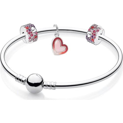 NEW 100% 925 Sterling Silver B801094 Shape of My Heart Bangle Gift Set2019 Valentines Day Gift High Quality Jewelry Making