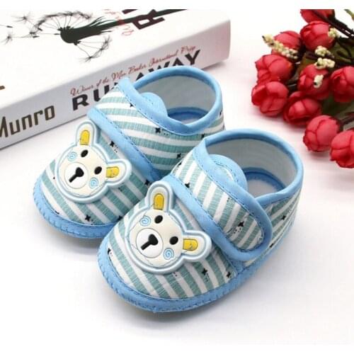 Autumn Baby Girl Bear Pattern Shoes Baby Cartoon Cotton Shoes Bear Stripes Casual Sneakers Newborn Soft Sole Toddler Shoes