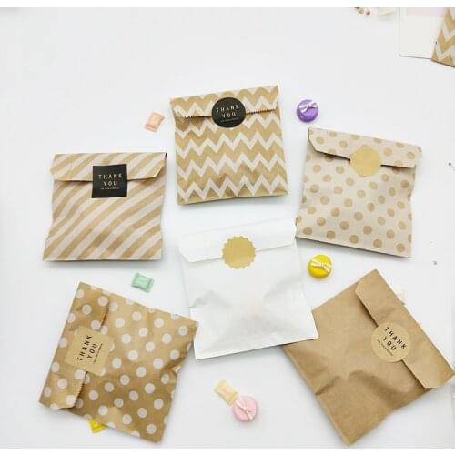 Kraft Paper Bag 25pcs Candy Biscuit Popcorn Bags Brown White Wave Dot Packing Pouch Pastry Tool Wrapping Wedding Party Supplies