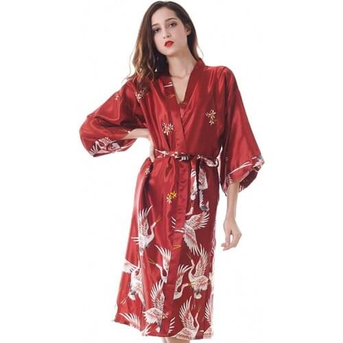 Pajamas For Women Robes Sexy Bathrobe Bride Bathrobe Long Satin Dressing Gown Printed Night Shirt Long Sleeve Robe Sleepwear New