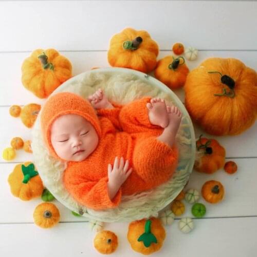 Dvotinst Newborn Baby Photography Props Creative Handmade Wool Pumpkin Set Halloween Christmas Studio Shooting Photo Props