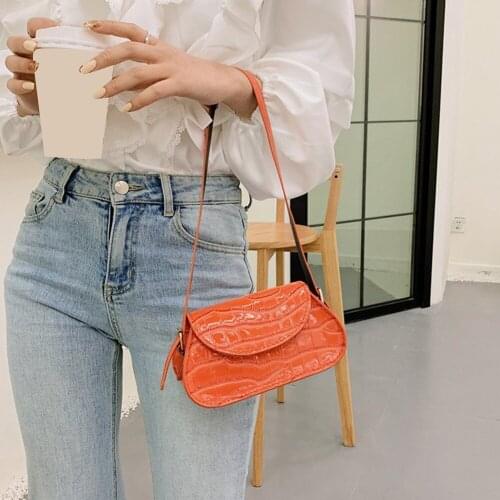 2021 Designer New Fashion Bags for Women Vintage Alligator Pattern Pure Color PU Shoulder Bag Small Elegant Exquisite Handbag