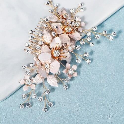 Flower Hair Comb Pearl Rhinestone Tuck Comb Wedding Hair Ornaments for Bride and Bridesmaid