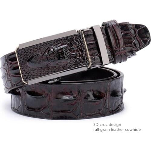 WJ21B25 men 3D croc design skin look Crocodile pattern cowhide full grain genuine leather belt