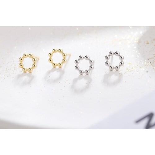 WTLTC Real 925 Sterling Sliver Beaded Stud Earrings Mini Round Dotted Circle Earrings Studs Small Multi Ball Earrings For Women