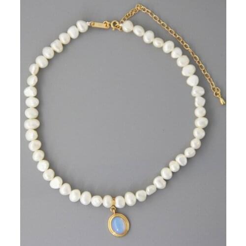 Natural Freshwater Pearl Necklaces For Women Statement Real 925 Sterling Silver Opal Pendant Necklace Party Gifts Accessories