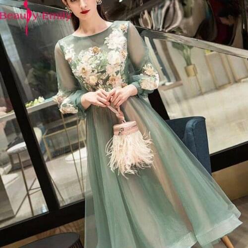 Beauty Emily Evening Dress 2020 Romantic O-Neck Appliques Green Dress Robe De Soiree Lace Long Women Party Prom Dresses