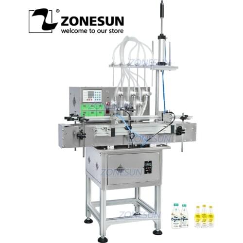 ZONESUN 4 Diving Nozzles Pneumatic Automatic Soybean Milk Juice Drink Magnetic Pump Liquid Bottle Filling Machine