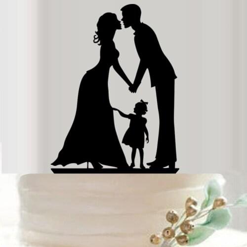 100pcs/lot Creative Family of three Girl design wedding cake inserted card Wedding Cake Topper Party Cake Decorations