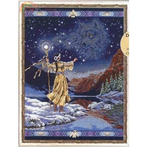 14/22/25ct Beautiful Lovely Counted Cross Stitch Kit Kindered Spirits Spirit Wolf Eagle Starry Night Lake dim 72540