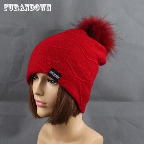 2019 Womens Hats Warm Fleece Inside Beanie Girls Winter Cap For Women Real Mink Fur Pompom Hat Female Knitted Caps