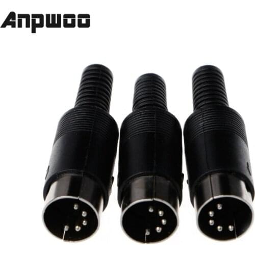 ANPWOO 3 Pcs DIN Male Plug Wire Connector with Plastic Handle Cable Connector 5 Pin with Plastic Handle