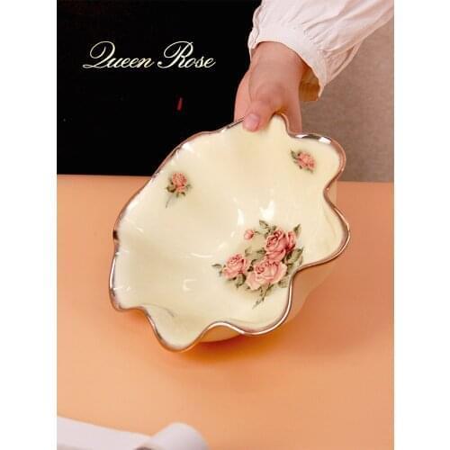 8.3 inch Ceramic salad bowl deep bowl soup bowl gilt edged tableware bowl Rose printing