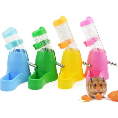 2021 Small Pets Hamster Holder + 80ML Water Bottle Dispenser With Base Hut Small Pet Nest Accessories Automatic Water Device
