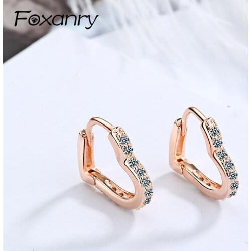 Foxanry Prevent Allergy 925 Sterling Silver Single Zircon Stud Earrings for Women Couples Fashion Simple Earring Party Jewelry
