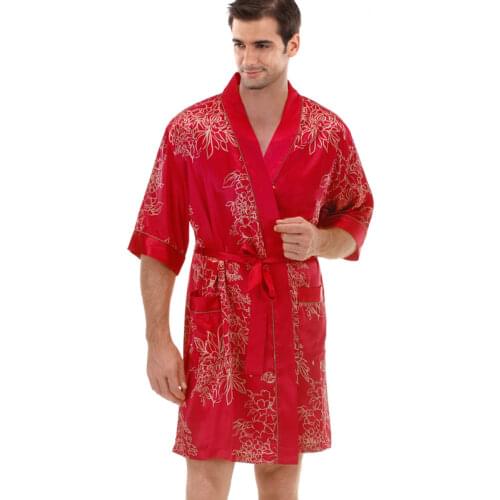Silk Bathrobe Mens Dressing Gown Lounge Kimono Robe Man Homewear