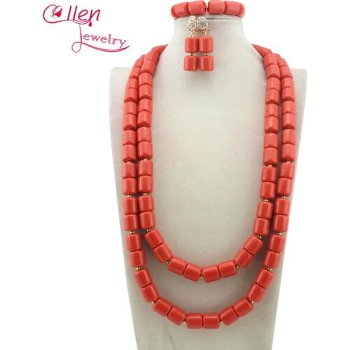 Perfect 2019 African Beads Jewelry Set Nigerian wedding African beads Jewelry Sets Coral Beaded Jewelry Sets Bridal JewelryE1093