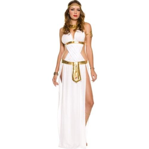 Cleopatra Cosplay Costume Egyptian Queen Dress White Sexy Halloween Costume Carnival Party Role Play Dress for Women