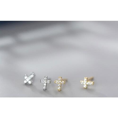 WTLTC Simple Mini Cubic Zircoina Cross Stud Earrings 925 Sterling Sliver Tiny Studs Earrings Minimalist Small Post Earrings