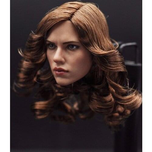 1/6 Female Planted Hair Model Head Brown Long Curl Carved Carving Sculpt FOR Girl Action Figure Doll Model DIY Collection