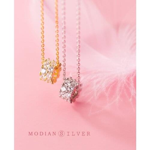 Modian Genuien 925 Sterling Silver Shining Zircon Luxury Round Tube Pendant Necklace for Women Link Chain Necklace Fine Jewelry