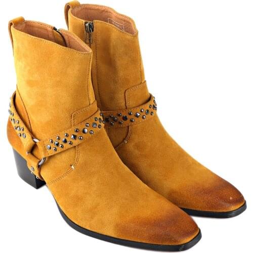 Fashion Mens Boots Colorful Genuine Suede Leather Boots Ankle Zipper-up Motorcycle Boots Chelsea Boots heel boots with rivets