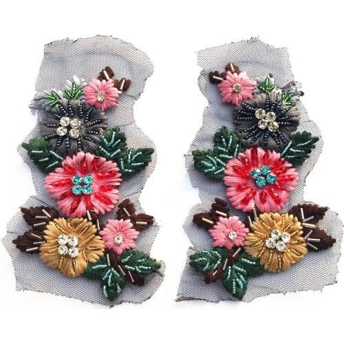 New Ribbon embroidery patch,clothes collar shoulder symmetrical cloth patches,DIY clothing accessories,2PCS/lot