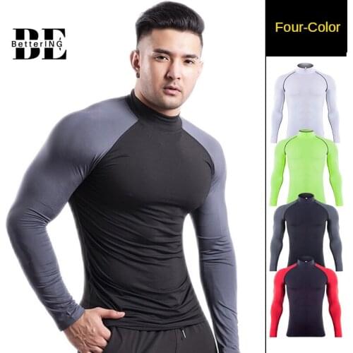 New Leisure Fitness Wear High Collar Tight Fitting Quick-dry T-shirt Basketball Sweat Running Long Sleeves Sportswear Summer