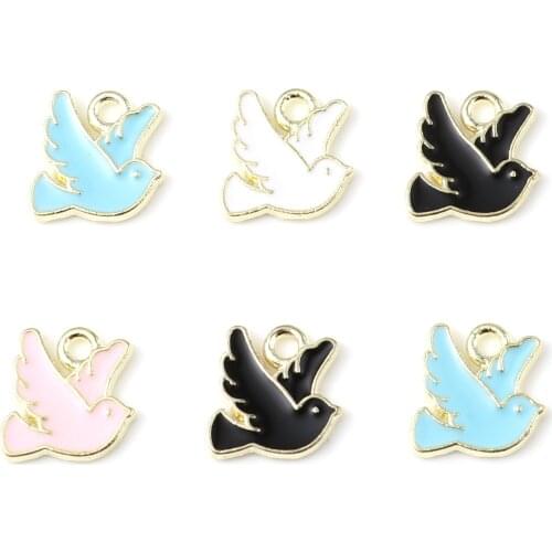 DoreenBox Pigeon Charms Enamel Pendants Zinc Alloy Religious Charms Animal Gold Plated Jewelry Accessories 10mm x 10mm, 20 PCs