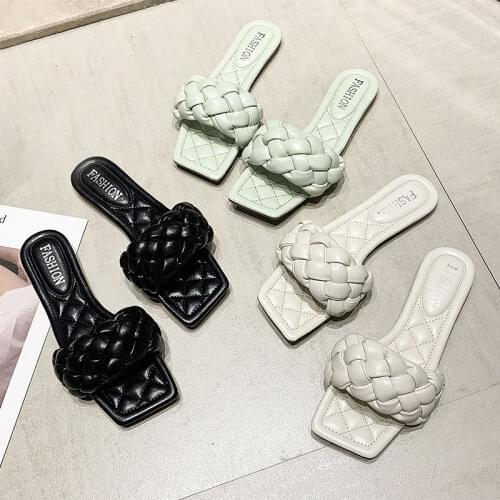 Women Slip On Beach Slippers Summer PU Leather Casual Open Toe Female Flat Sandals Woman Comfort Outdoor Slides Ladies Shoes