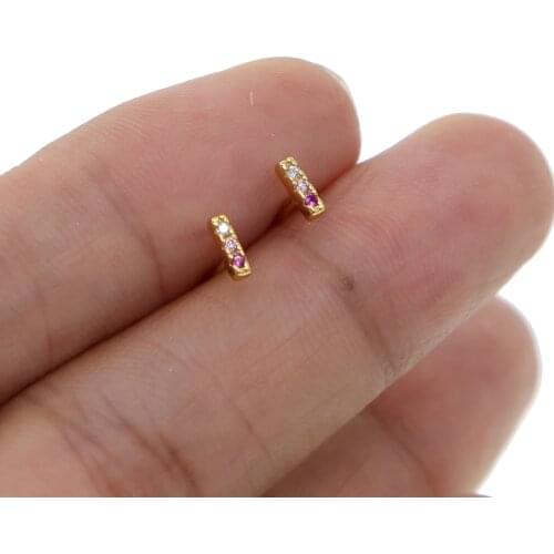 2021 minimal tiny bar stud earring fine 925 sterling silver mini 3 cz red pink white stone paved women girls charm jewelry