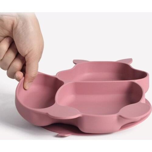 Silicone Squirrel Shape Sucker Training Plate Safe Bowl Fork Spoon Feeding Set P31B