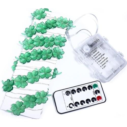 LED String Lights Banner Burlap Hanging Garland Four-leaf Clover 3.0M With Remote Handmade Green Decoration Copper Wire