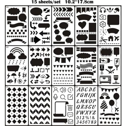 15pc Bubble Painting Template Bullet Journal Stencils DIY Scrapbooking Album Decorative Accessories Drawing Template Reusable