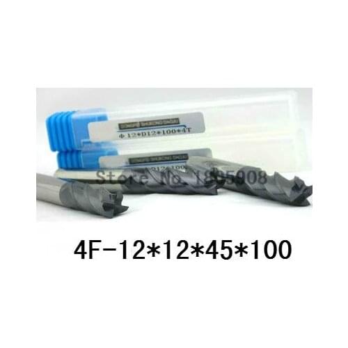 Carbide end mill 4F-12*12*45*100 4 Flute controller spindle carbide,extended length milling cutter,the lathe tool,coating:NANO