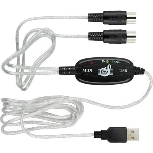 USB IN-OUT MIDI Interface Cable Converter PC to Music Keyboard Adapter