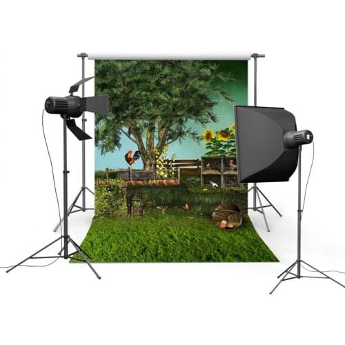 Spring Green 3x5ft Photography Background Easter Eggs Basket Countryside Chicken Tree Sunflower Newborn Baby Photo Backdrops