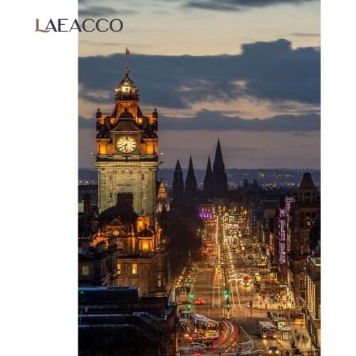Laeacco Edinburgh Clock Building City Night Street Photography Backgrounds Vinyl Custom Photography Backdrops For Photo Studio