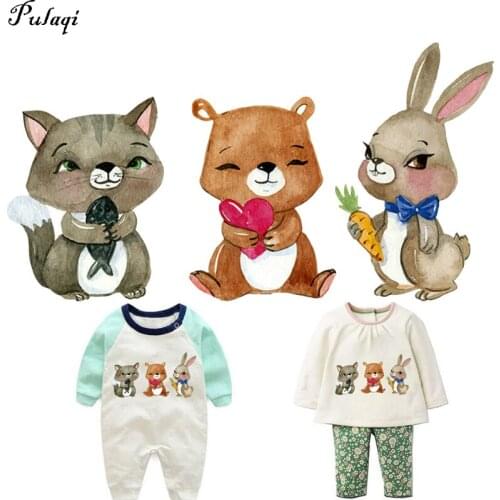 Pulaqi Funny Cat Bear Rabit Patches Heat Transfer Stickers for Jeans DIY Household Iron-on Patch Cute Animal Appliqued Parches H
