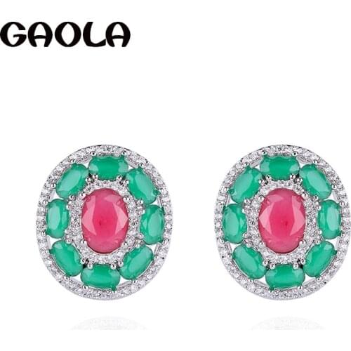 GAOLA Women Crystal Earring AAA cubic zirconia Green Stones Stud Earrings Fashion Jewelry